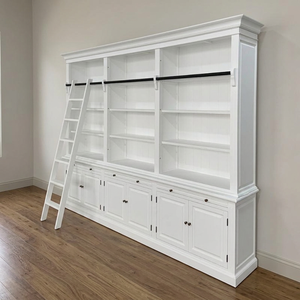 <b>White</b> Three Bay Bookcase With Ladder <b>Shelf</b> Cabinet Storage Unit For Living Room Home Furniture Farmhouse Style - Product Image 5