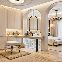 Armoire intégrée en panneaux de particules blancs de style français avec miroir, coiffeuse et unité de rangement pour chambre à coucher
