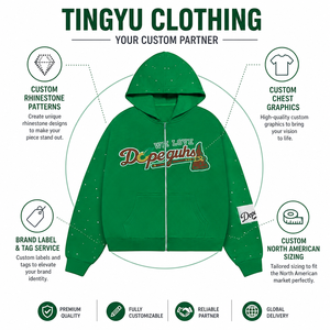 Sudadera con Capucha para Hombre, con Logotipo Personalizado, Adornada con Pedrería Verde, 100% Algodón, Estilo Oversize, con Cierre, Estilo Urbano - Product Image 6