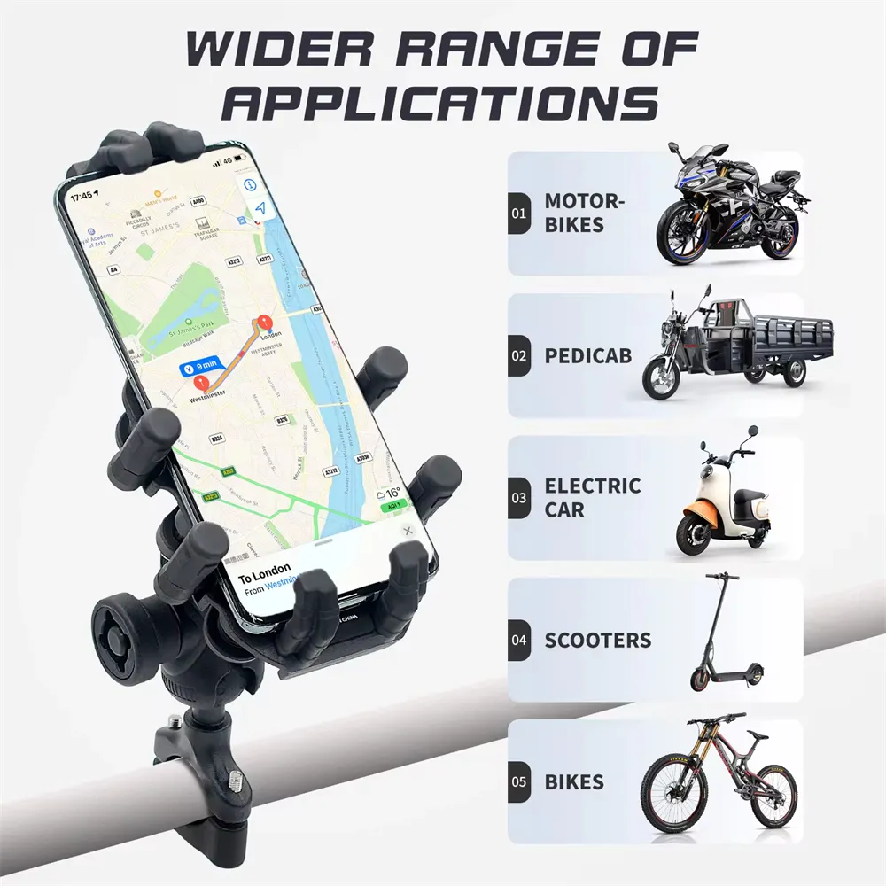 Gran oferta, el más nuevo manillar antivibración para motocicleta, soporte para teléfono móvil, soporte para teléfono para Scooter, antirrobo