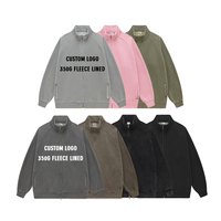 Veste à capuche pour homme vintage délavée unisexe surdimensionnée à col montant avec fermeture éclair