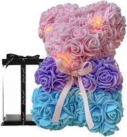 Fleurs artificielles de 25 cm pour la Saint-Valentin, ours en mousse rose DIY avec boîte cadeau de luxe pour la décoration de la fête des mères