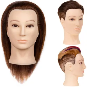 Cabeça de manequim para homens, cabeça de manequim com 100% de cabelo humano para treino de cabeleireiros com cabeça de manikin