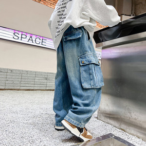 <span class=keywords><strong>Pantaloni</strong></span> Sportivi da Ragazzo Primavera/Autunno 2026 Nuovo Stile Outfit per Bambini in Denim con Grandi Tasche per Ragazzi Più Grandi Vestibilità Larga Trendy e Cool - Product Image 4