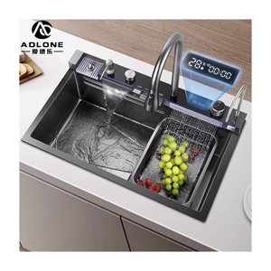Popular fregadero de cocina de granito compuesto de lavabo único Negro Grande escurridor de un solo cuenco cuadrado con diseño de un orificio - Product Image 2