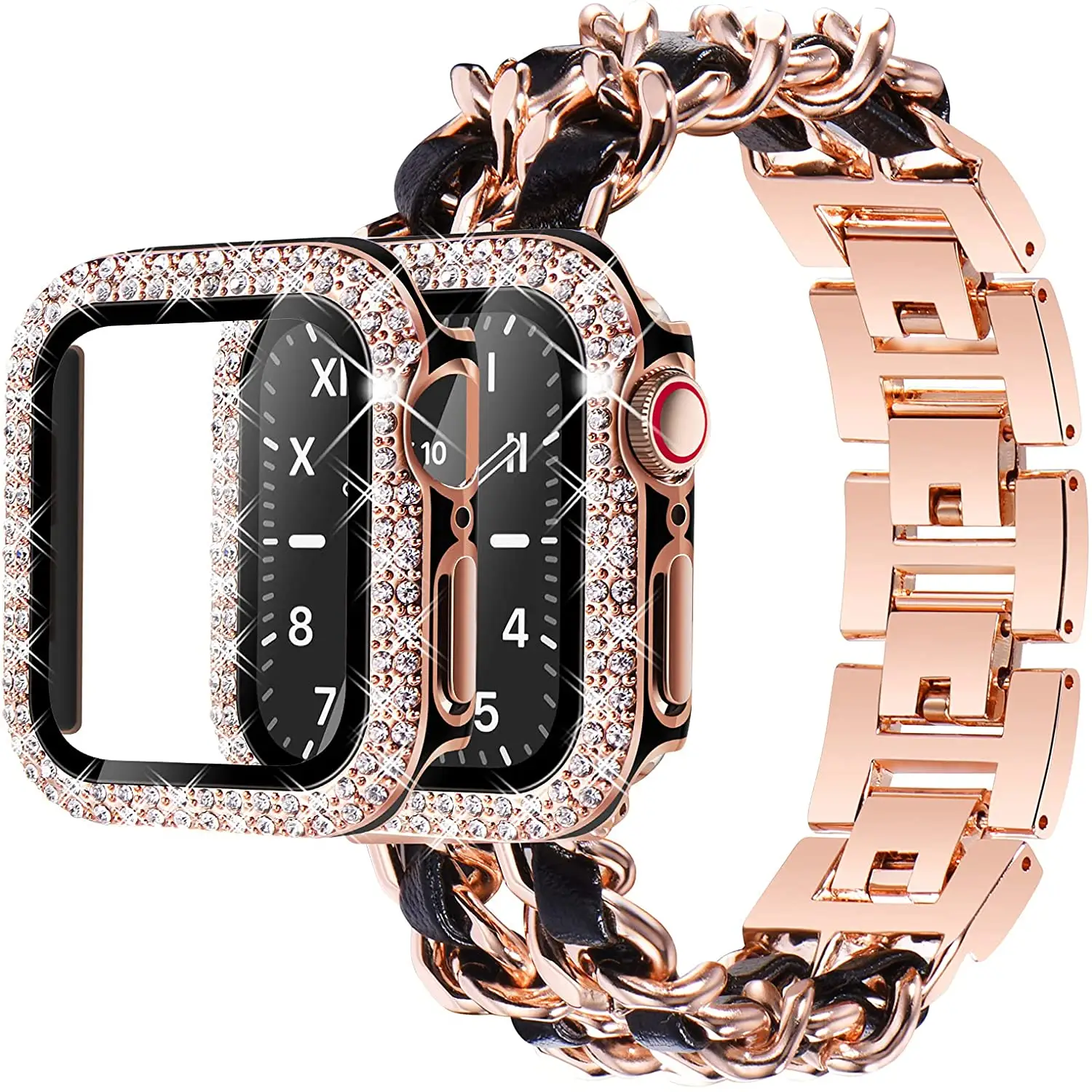 Bling Diamond Glass Screen Protector Smart Watch Case For Apple Watch Bumper Cover For Watch Series 6 5 4 3 SE Case
