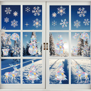Pegatinas de Vinilo Adhesivas de Navidad con Corte Kiss-Cut, Efecto Arcoíris Prisma, para Vidrio Estático, Impermeables, Adhesivos Prismáticos para Ventanas, Atrapasoles - Product Image 4
