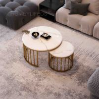 Mobilier de maison moderne de luxe table basse en acier inoxydable avec dessus en marbre ensemble de table d'appoint pour le salon