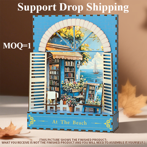 OCHOICE Kit de livraison directe DIY Book Nook sur le thème de la plage, librairie miniature en bois avec lumière LED, kit de décoration d'étagère 3D - Product Image 1