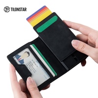 Dompet Lipat Aluminium TILONSTAR TVC902 Dengan Kantong Koin Resleting, Perlindungan RFID, Tempat Kartu ID Kulit Mewah