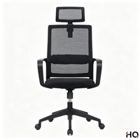 Chaise de bureau ergonomique en maille à dossier haut avec appui-tête réglable, support lombaire, accoudoirs fixes, pivotante et réglable en hauteur pour poste de travail informatique