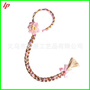 Perruque tressée Raiponce pour enfants, bandeau pour spectacle sur scène avec fleur et nœud, accessoire pour cheveux - Product Image 2