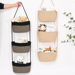 Woven <b>Basket</b> <b>Storage</b> Rack <b>Wall</b> Mounted 3 Tier Cotton Rope Organizer For Toys Books Room Decor - Product Image 2