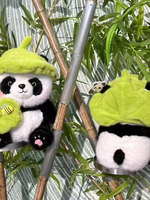 Peluche Panda Hua-Hua Mignon en Forme de Feuille de Lotus, Tenant une Abeille et une Caméra (Coton PP et Fourrure de Vison Européen) – Cadeau Idéal pour Enfants