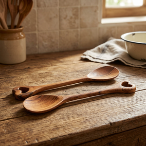 Cuchara de servir de madera pulida a mano, ecológica, estilo clásico, utensilio de cocina para decoración de mesa, vajilla, cubertería. - Product Image 1