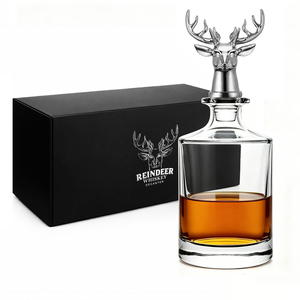 Ensemble de carafe à whisky en cristal de luxe de 900 ml avec <span class=keywords><strong>bouchon</strong></span> en forme de tête de renne, carafe à liqueur, carafe à bourbon dans un coffret cadeau haut de gamme - Product Image 1
