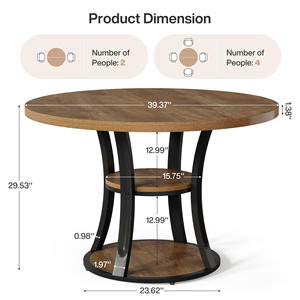 Table de conférence ronde de 39 pouces pour 2 à 4 personnes, table de salle de réunion moderne de petite taille avec étagère de rangement à 2 niveaux et base en métal - Product Image 2