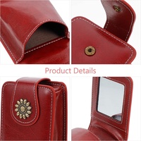 Étui à rouge à lèvres personnalisé en cuir PU avec miroir, motif floral vintage, portable, pour gloss et rouge à lèvres, mini organisateur de cosmétiques pour sac à main