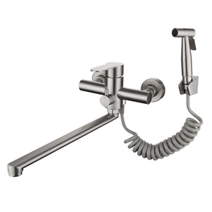 Dual-Handle Stainless Steel Wall Mount Kitchen Faucet <strong>Bidet</strong> <strong>Sprayer</strong> Shower Head with Cold Hot Water Mixer Tap for Sink Tap - Product Image 1