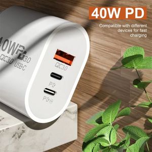 40W Fast Wall Charger Block Plug 3 Ports <b>USB</b> Charging Station Power <b>Adapter</b> 2PD Type <b>C</b> and <b>USB</b> a Mobile Phone Chargers - Product Image 4