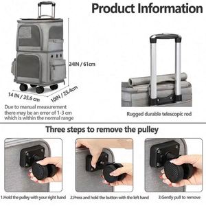 Free Sample Double Layer Cat Dog Carrying Bag Pet Trolley <b>Backpack</b> Portable Pet Rolling Carrier with <b>Wheels</b> Pets Travel Bags - Product Image 6