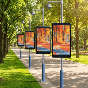 จอ LED ติดตั้งเสาไฟภายนอกอาคาร, สมาร์ท WiFi 4G, จอแสดงผลแบบตั้งพื้นอะลูมิเนียมสองด้าน, สำหรับโฆษณาในเมืองและถนนทุกสภาพอากาศ - Product Image 1