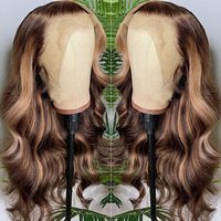Perruque Lace Frontal Wig 100% naturelle brésilienne ombrée, tissu en vison véritable, cheveux vierges, perruque à reflets