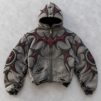 Veste en jean DiZNEW personnalisée pour homme, style Cyber Sigilism, avec appliqué 3D, effet vieilli, streetwear, coupe ample