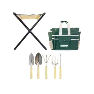 Eco-friendly in acciaio inox giardinaggio strumento di scavo Kit sgabello 5 pz strumenti portatili pala rastrello vanga con borsa piccola sedia