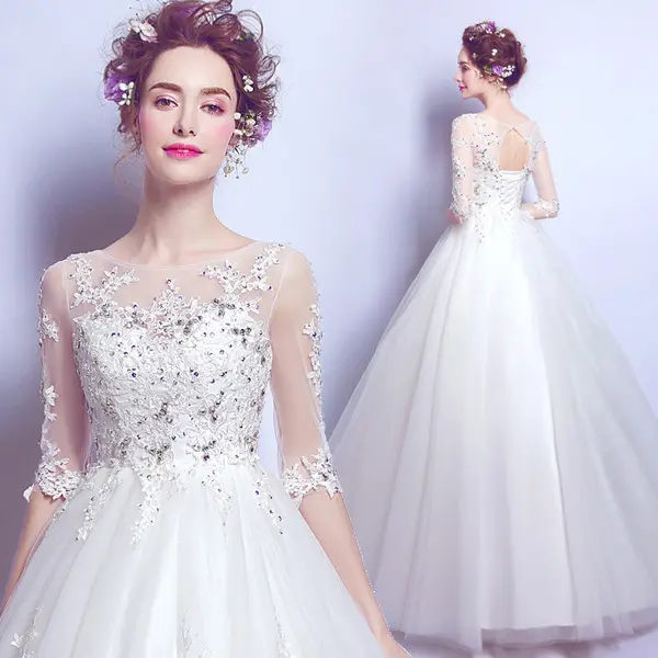 Wholesale off-shoulder plus size wedding veil korean lace White wedding dress