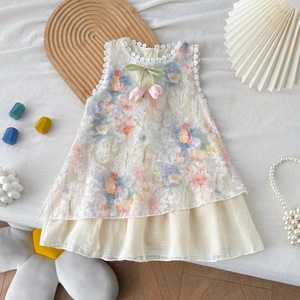Robe d'été sans manches en dentelle unie pour filles, style princesse respirant et écologique, idéale pour les <span class=keywords><strong>vacances</strong></span>, modèle transfrontalier (ODM) - Product Image 1