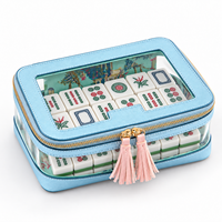 Sac de rangement Mahjong en PU bleu ciel PM-MAH-JONG, étui rigide étanche à grande capacité avec fenêtre transparente et fermeture éclair – Vente chaude 2026 en gros