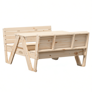 Table de pique-nique en bois de pin massif pour enfants, 4 places, jeu en plein air, design rustique - Product Image 1
