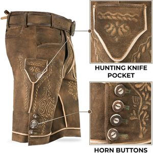 กางเกงหนังแท้สไตล์ Lederhosen สีน้ำตาลสนิมสำหรับผู้ชาย ชุดสำหรับเทศกาล Oktoberfest - Product Image 5