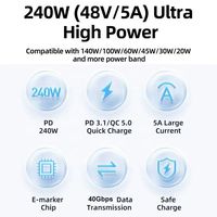 Cable USB4 Tipo-C de 240W PD 40Gbps 8K, Chapado en Oro, Trenzado de Nailon y Metal, 0.5m/1m/2m para Carga Rápida de Portátiles