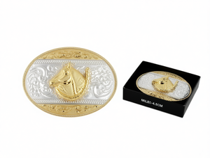 Fibbia Rotonda Dorata Milee 4,5 cm Vintage con Testa di Cavallo in Lega Placcata per Abbigliamento Western - Product Image 1