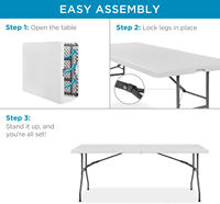 Table pliante en plastique blanche de 6 pieds à prix d'usine, vente en gros, facile à transporter, table pliante d'extérieur avec poignée