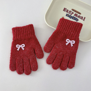 Gants épais d'hiver en laine et cachemire personnalisés vente en gros mignon court mitaines tricotées en acrylique perle nœud papillon utilisation en extérieur chaleur - Product Image 6