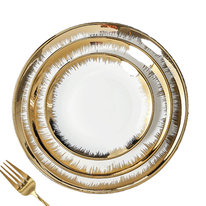Vajilla de Cerámica de Lujo Estilo Nórdico con Borde Dorado de 6, 8 y 10 Pulgadas, <span class=keywords><strong>Platos</strong></span> de Porcelana para Filetes, Frutas y Comida para Bodas - Product Image 2