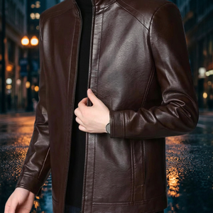 OEM Custom Winter Black Streetwear Racing Motorcycle <b>Leather</b> <b>Jacket</b> with Stand Collar for <b>Men</b> - Product Image 3