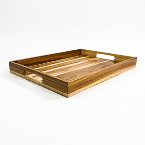 Teak Wood Eco Friendly Handmade <b>Large</b> Size Rectangular <b>Serving</b> <b>Tray</b> Cutout Handles Halal Commercial Grade Decorative Platter for - Product Image 1