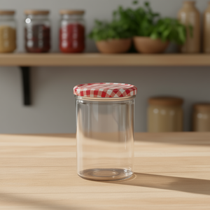 Pot en verre à couvercle vissé 440 ml avec couvercle à carreaux, bouteille de rangement - Product Image 3