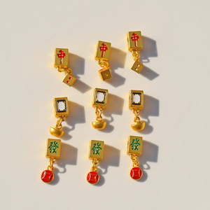Chinese Style Mahjong Tile Lucky <b>Charm</b> Spacer <b>Beads</b> Oil Dripping Zinc Alloy Unisex DIY <b>Bracelet</b> Jewelry Accessories - Product Image 2
