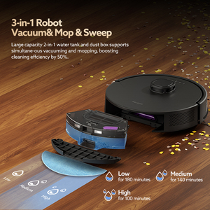 Robot Vacuum and Mop Combo 3000Pa Strong Suction LDS <b>Mapping</b> WiFi App Control Wet & Dry Brushless Motor for Home Cleaning - Product Image 3