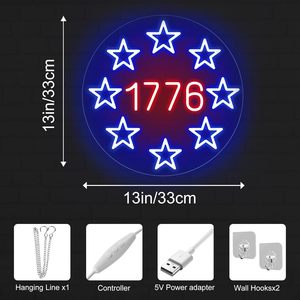 1776 USA God Bless Retro Amerikaanse 4 juli Patriottische LED Lichtreclame Onafhankelijkheidsdag Cadeau voor Man <span class=keywords><strong>Cave</strong></span> Kamer Bar Decoratie - Product Image 3