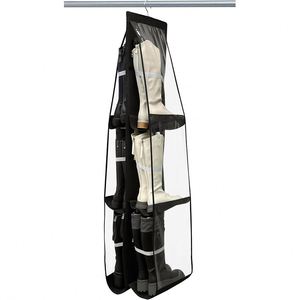 Single-Tier Plastic <b>Boot</b> and Shoe Organizer with 6 Storage Compartments Clear Hanging Pocket and Rotating Hanger for Closet Use - Product Image 1
