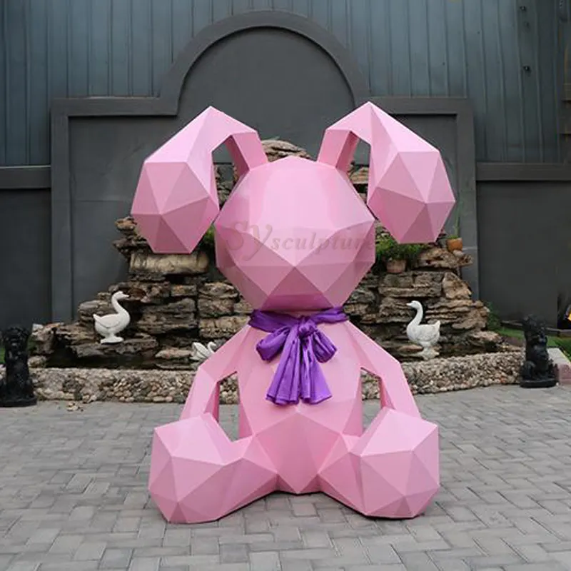 Ustom-escultura de jardín de conejo de Pascua de fibra de vidrio, escultura de resina de conejo de dibujos animados