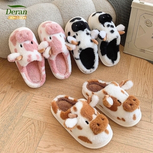 DERAN stampa <span class=keywords><strong>animale</strong></span> <span class=keywords><strong>peluche</strong></span> di natale pantofola Kawaii casa casa scarpetta femminile per signora all'ingrosso carino peloso pantofole da donna - Product Image 5
