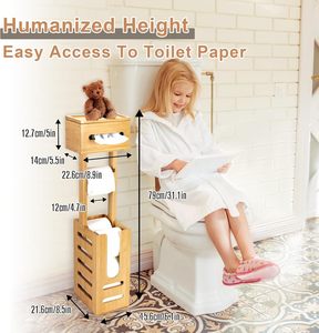 <span class=keywords><strong>Porte</strong></span>-<span class=keywords><strong>papier</strong></span> hygiénique autoportant en <span class=keywords><strong>bambou</strong></span> SINCERE avec petit espace de rangement des rouleaux de rechange support et support de salle de bain stables - Product Image 6