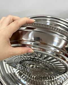Plateau de service rond en acier inoxydable, motif gaufré, <span class=keywords><strong>grande</strong></span> taille 20-50 cm, <span class=keywords><strong>assiette</strong></span> décorative en métal pour restaurant, maison, vente en gros - Product Image 3